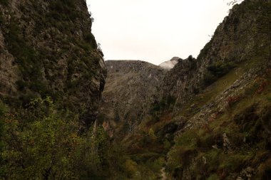 Picos de Europa Ulusal Parkı 'ndaki bir dağın manzarası, İspanya' nın kuzeyinde, Picos de Europa dağlık kesiminde bir ulusal parktır.