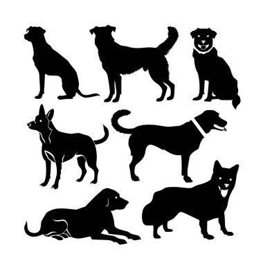 dogs set silhouette on white background, isolated, vector clipart