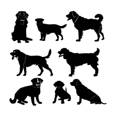 Köpekler beyaz arkaplana siluet yerleştirdiler, izole, vektör