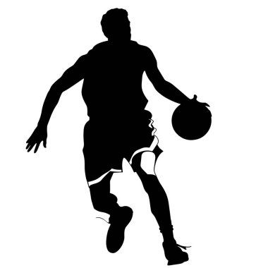 Basketbol oynayan bir adamın silüeti.