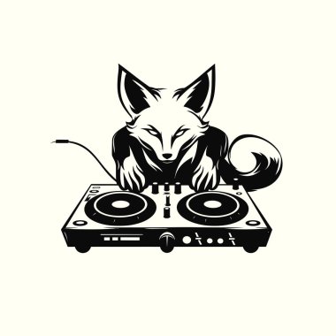 Fox dj siluet vektör çizimi