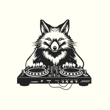 Fox dj siluet vektör çizimi