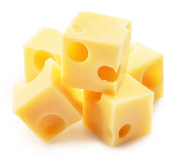 Beyaz Arkaplanda Emmental Veya Maasdam Peynir Küpleri Izole — Stok fotoğraf