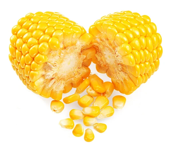 Maize Cob Pieces Heart Shape Isolated White Background — Stock Photo, Image