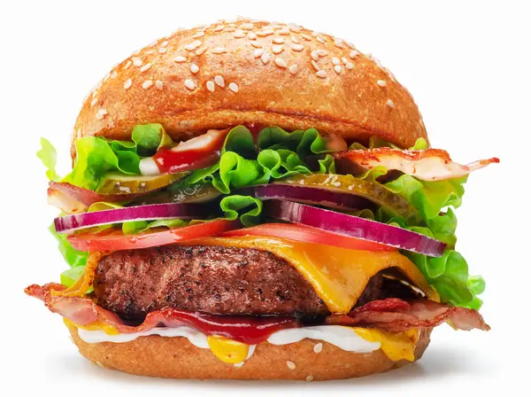 Smaczny Cheeseburger Izolowany Białym Tle Plik Zawiera Ścieżkę Wycinania — Zdjęcie stockowe