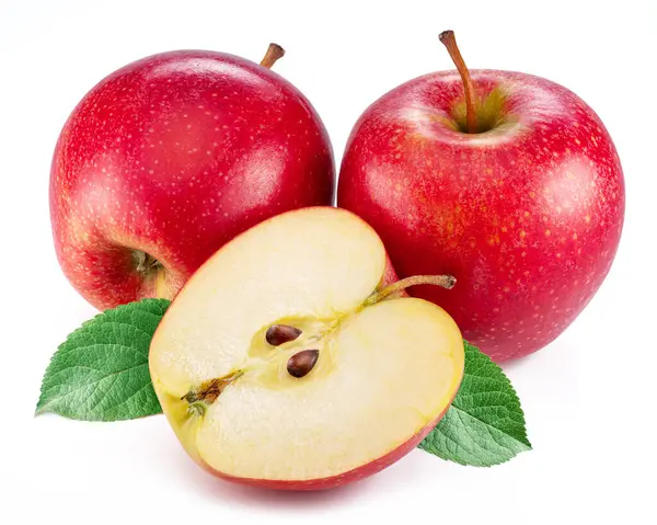 白い背景に隔離された赤いリンゴとリンゴのスライス — ストック写真