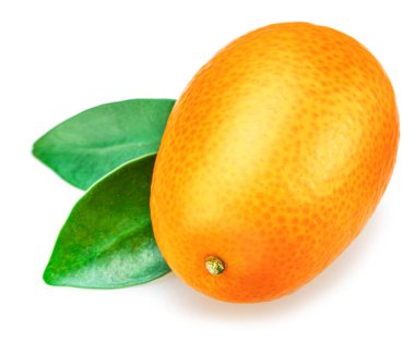 Ripe kumquat fruit with leaves isolated on white background. clipart