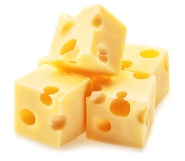 Emmental Maasdam Cheese Cubes Isolated White Background — Stock Photo, Image
