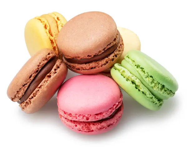 Цветные Французские Печенье Макарон Изолированы Белом Фоне — стоковое фото