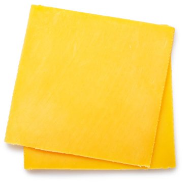 Peynir dilimleri, beyaz arka planda çizburger malzemesi. Dosya kırpma yolu içeriyor.