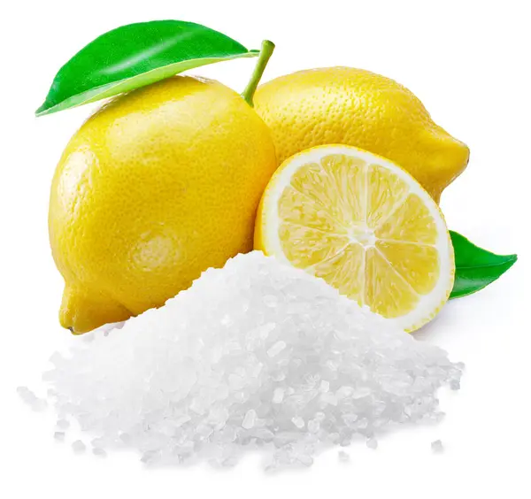 Citric Acid Powder Ripe Lemon Fruits Isolated White Background — Stock Photo, Image