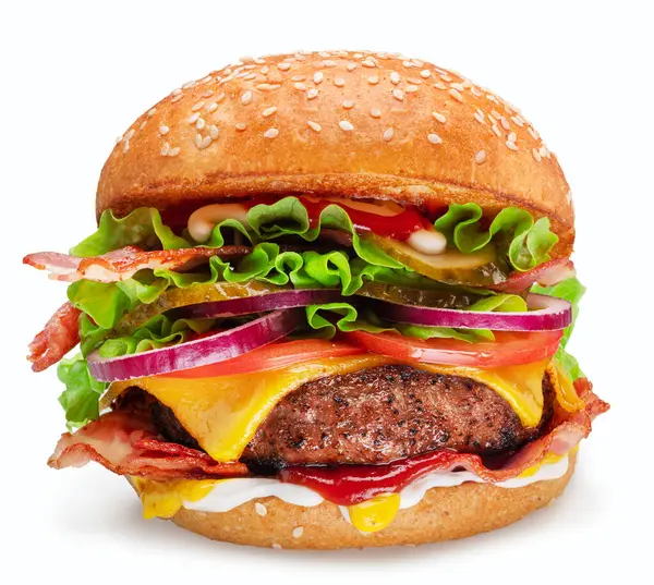 Gustoso Cheeseburger Isolato Sfondo Bianco File Contiene Percorso Ritaglio — Foto Stock