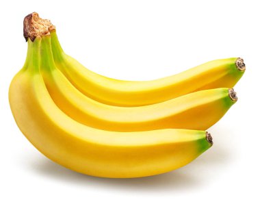 Beyaz arka planda izole edilmiş mükemmel olgun sarı muzlar..