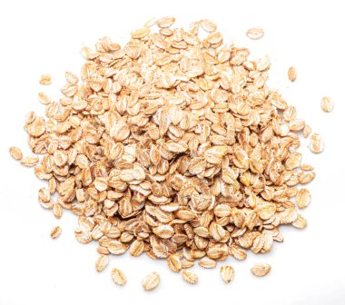 Beyaz arka planda izole edilmiş buğday gevrekleri. Üst görünüm.