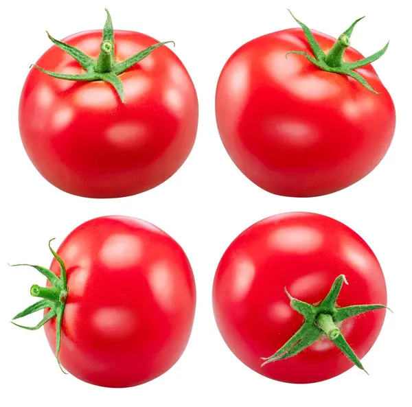 Beyaz arka planda izole edilmiş kırmızı Campari domatesleri. Makro atış. Dosya kırpma yolları içeriyor.