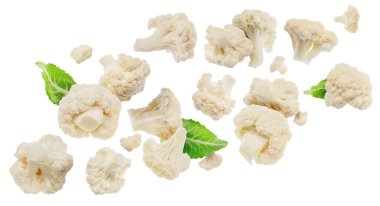 Havada uçuşan küçük karnabahar parçaları. Dosya kırpma yolu içeriyor.