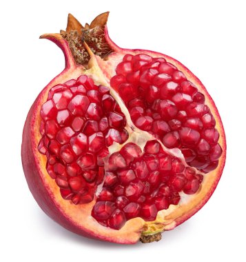 Beyaz arka planda nar ya da punica meyvesinin yarısı. Dosya kırpma yolu içeriyor.