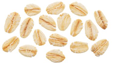 Oat flakes isolated on white background. Macro shoot. File contains clipping paths.