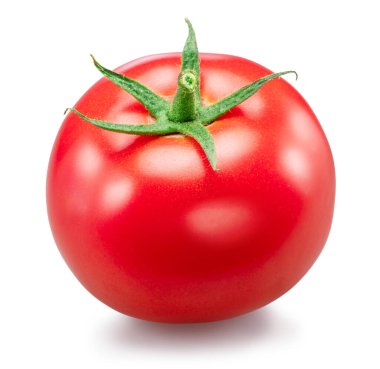 Kırmızı Campari domatesi beyaz arka planda izole edilmiş. Makro atış. Dosya kırpma yolu içeriyor.