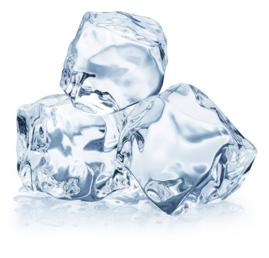 Beyaz arka planda mükemmel buz küpleri. Dosya kırpma yolları içeriyor.