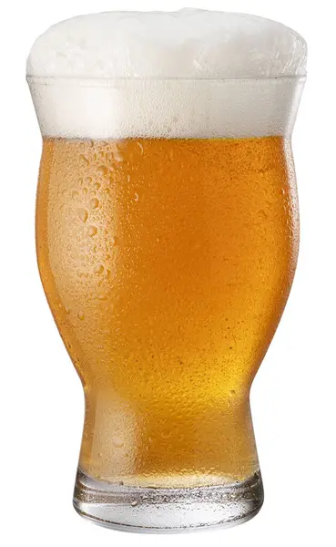 stock image Glass of chilled white beer with large head of foam isolated on white background. Clipping path.