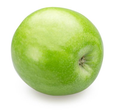 Beyaz arka planda olgun, mükemmel yeşil elma. Dosya kırpma yolu içeriyor.