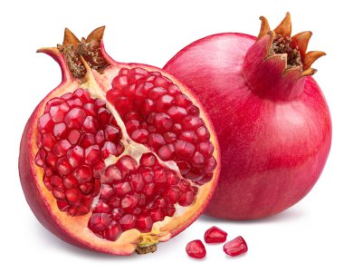 Pomegranate fruit and half of pomegranate isolated on white background. Clipping path. clipart