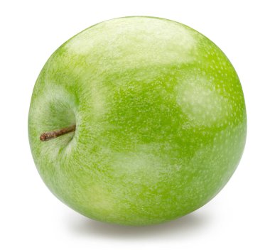 Beyaz arka planda olgun, mükemmel yeşil elma. Dosya kırpma yolu içeriyor.