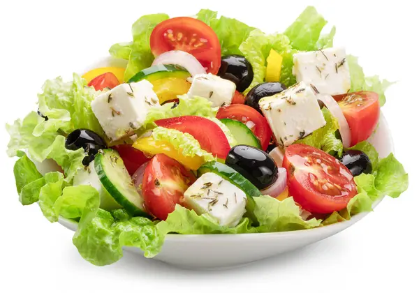 Yunan salatası yakın. Dosya kırpma yolu içeriyor. Çekim direkt açıyla yapılır..