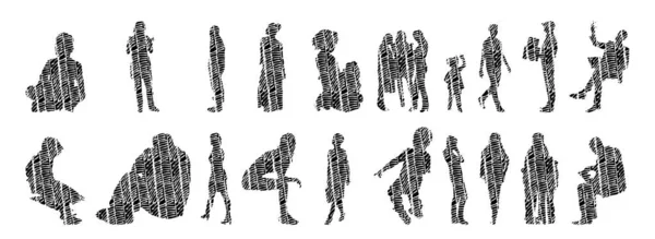 Vektor Silhouetten Umrisse Von Menschen Konturzeichnung Menschen Silhouette Icon Set — Stockvektor