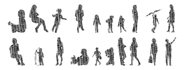 Векторні Силуети Контурні Силуети Людей Контурний Малюнок Люди Силует Набір — стоковий вектор