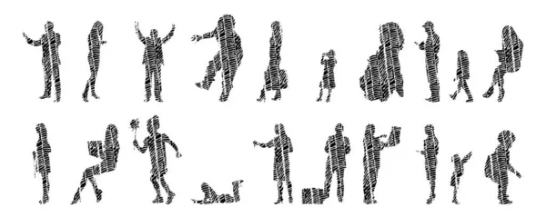 Векторні Силуети Контурні Силуети Людей Контурний Малюнок Люди Силует Набір — стоковий вектор