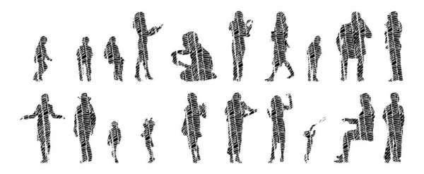 Vector Silhouettes Outline Silhouettes People Contour Drawing People Silhouette Icon — Stock Vector