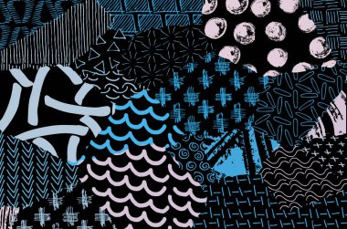 Soyut siyah konturlar, el vektör desen çizdi. Geometrik tarzı Retro soyut desen. Soyut çok renkli geometrik desen.