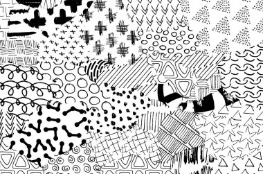 Soyut siyah konturlar, el vektör desen çizdi. Geometrik tarzı Retro soyut desen. Soyut çok renkli geometrik desen.