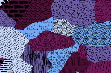 Soyut siyah konturlar, el vektör desen çizdi. Geometrik tarzı Retro soyut desen. Soyut çok renkli geometrik desen.