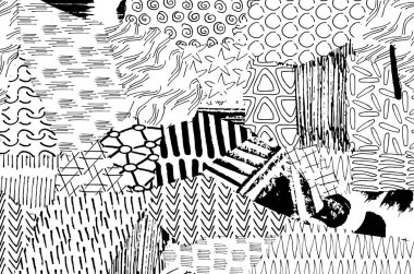 Soyut siyah konturlar, el vektör desen çizdi. Geometrik tarzı Retro soyut desen. Soyut çok renkli geometrik desen.