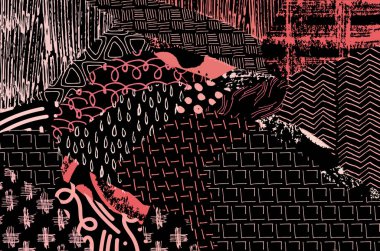 Soyut siyah konturlar, el vektör desen çizdi. Geometrik tarzı Retro soyut desen. Soyut çok renkli geometrik desen.