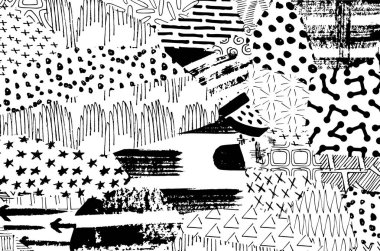 Soyut siyah konturlar, el vektör desen çizdi. Geometrik tarzı Retro soyut desen. Soyut çok renkli geometrik desen.