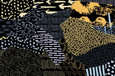 Soyut siyah konturlar, el vektör desen çizdi. Geometrik tarzı Retro soyut desen. Soyut çok renkli geometrik desen.