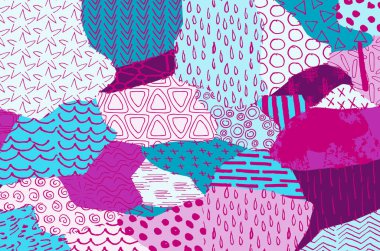 Soyut siyah konturlar, el vektör desen çizdi. Geometrik tarzı Retro soyut desen. Soyut çok renkli geometrik desen.