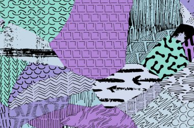 Soyut siyah konturlar, el vektör desen çizdi. Geometrik tarzı Retro soyut desen. Soyut çok renkli geometrik desen.