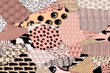 Soyut siyah konturlar, el vektör desen çizdi. Geometrik tarzı Retro soyut desen. Soyut çok renkli geometrik desen.