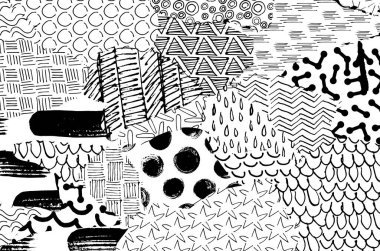 Soyut siyah konturlar, el vektör desen çizdi. Geometrik tarzı Retro soyut desen. Soyut çok renkli geometrik desen.