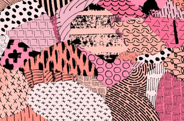 Soyut siyah konturlar, el vektör desen çizdi. Geometrik tarzı Retro soyut desen. Soyut çok renkli geometrik desen.