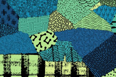 Soyut siyah konturlar, el vektör desen çizdi. Geometrik tarzı Retro soyut desen. Soyut çok renkli geometrik desen.