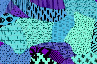 Soyut siyah konturlar, el vektör desen çizdi. Geometrik tarzı Retro soyut desen. Soyut çok renkli geometrik desen.