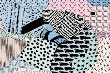 Soyut siyah konturlar, el vektör desen çizdi. Geometrik tarzı Retro soyut desen. Soyut çok renkli geometrik desen.