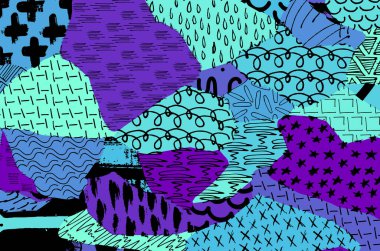 Soyut siyah konturlar, el vektör desen çizdi. Geometrik tarzı Retro soyut desen. Soyut çok renkli geometrik desen.