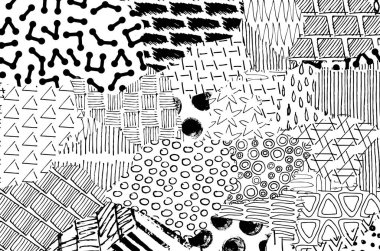 Soyut siyah konturlar, el vektör desen çizdi. Geometrik tarzı Retro soyut desen. Soyut çok renkli geometrik desen.